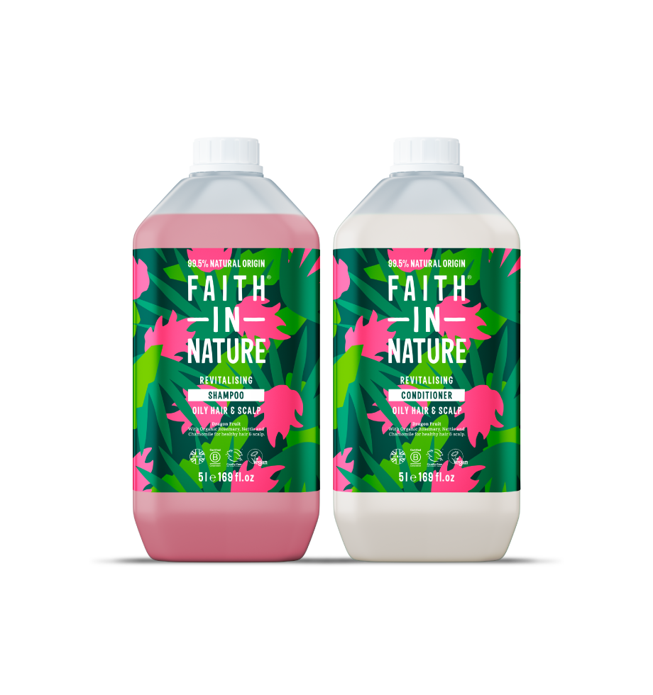 Faith In Nature Dragon Fruit shampoo and conditioner set in 5L refill bottles