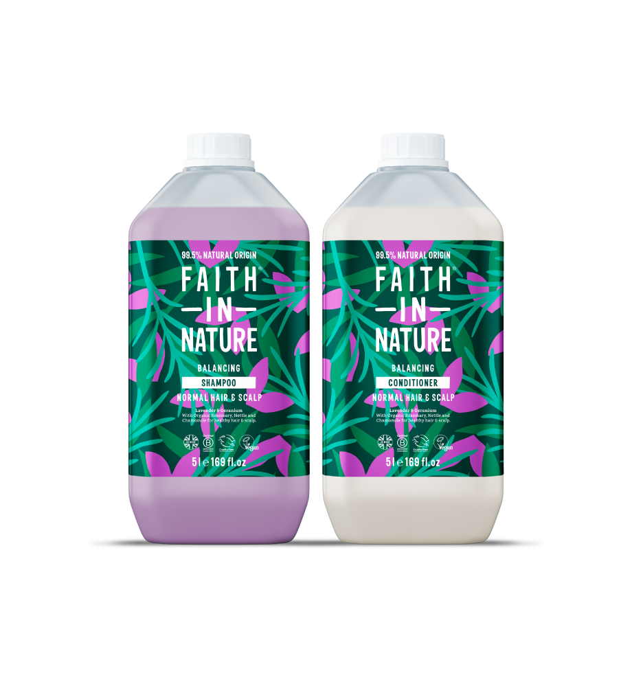 Faith In Nature Lavender and Geranium shampoo and conditioner set in 5L refill bottles