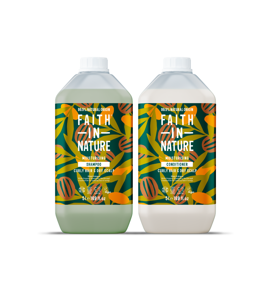 Faith In Nature Shea and Argan shampoo and conditioner set in 5L refill bottles