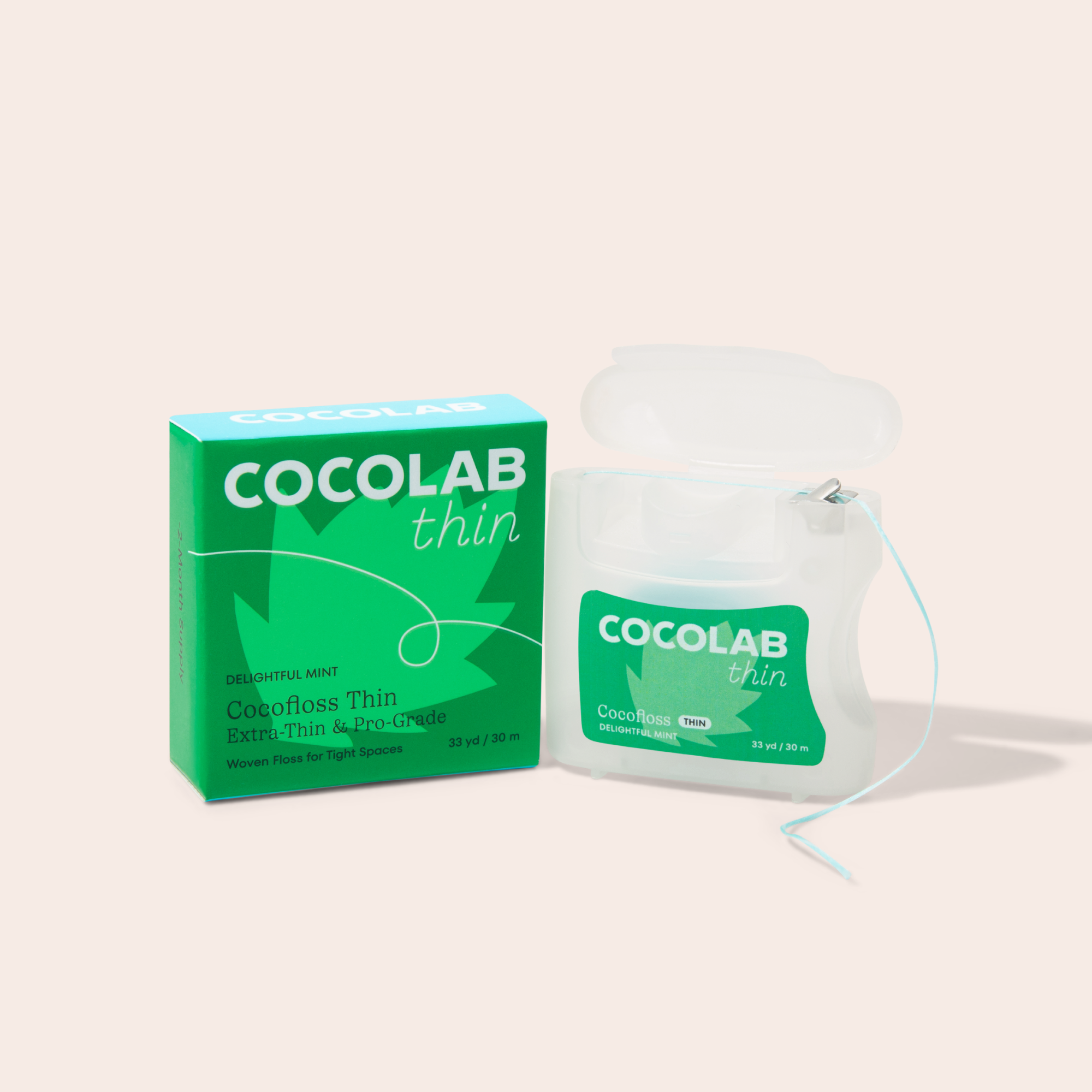 Cocofloss Thin Delightful Mint floss box and dispenser