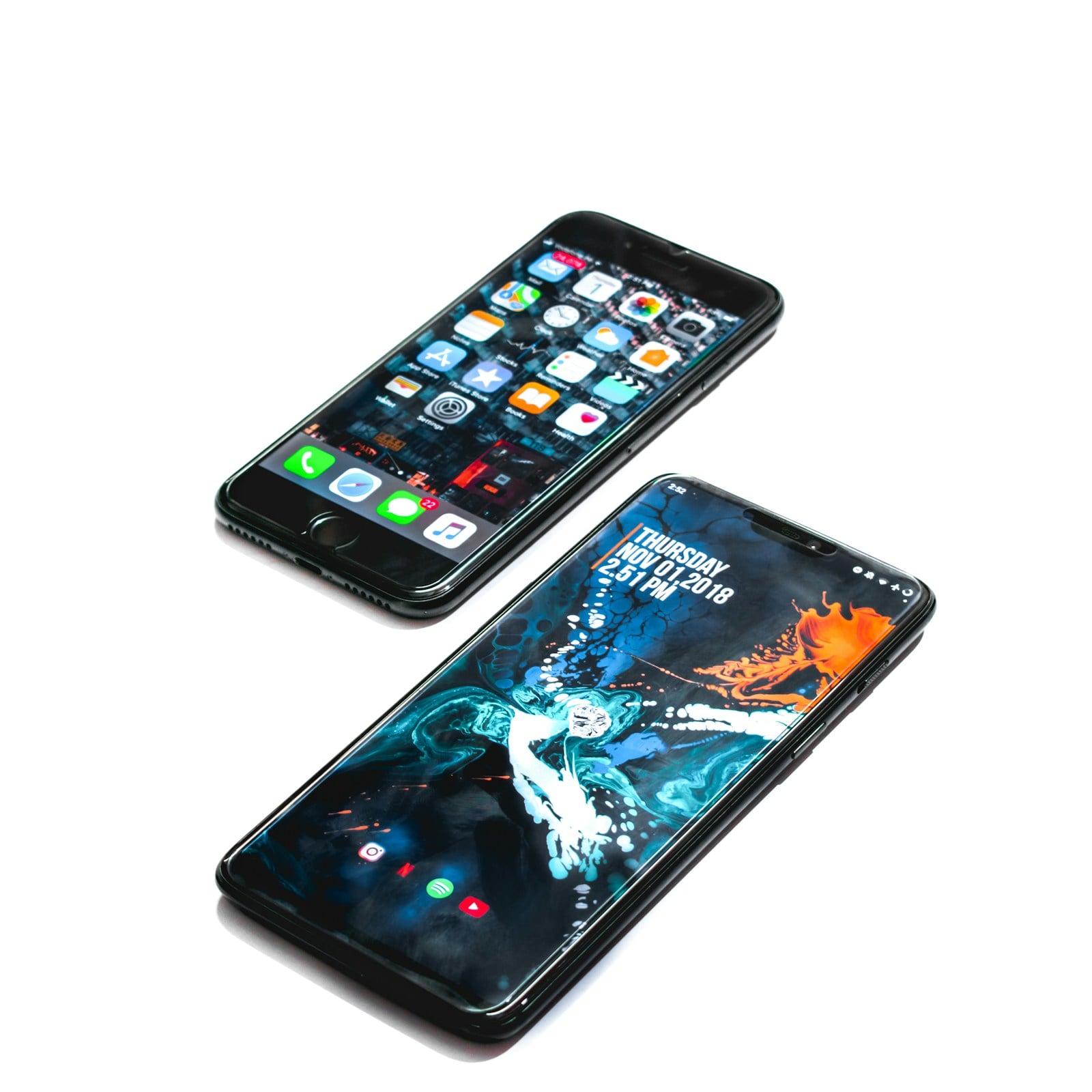 Smartphone showing its rear camera lenses