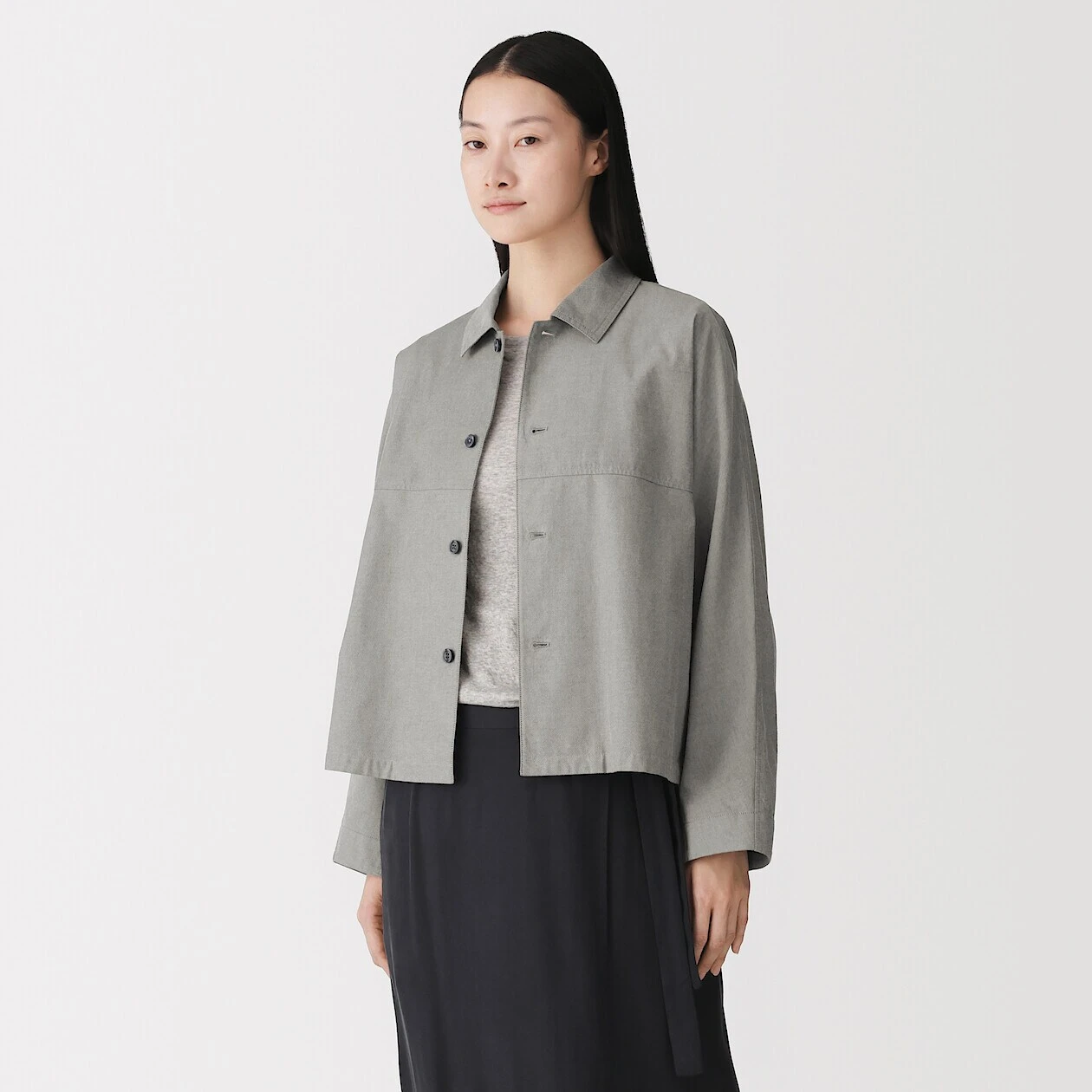 MUJI grey brushed cotton twill cropped shirt jacket