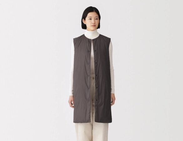 MUJI charcoal grey recycled nylon lightweight down long gilet