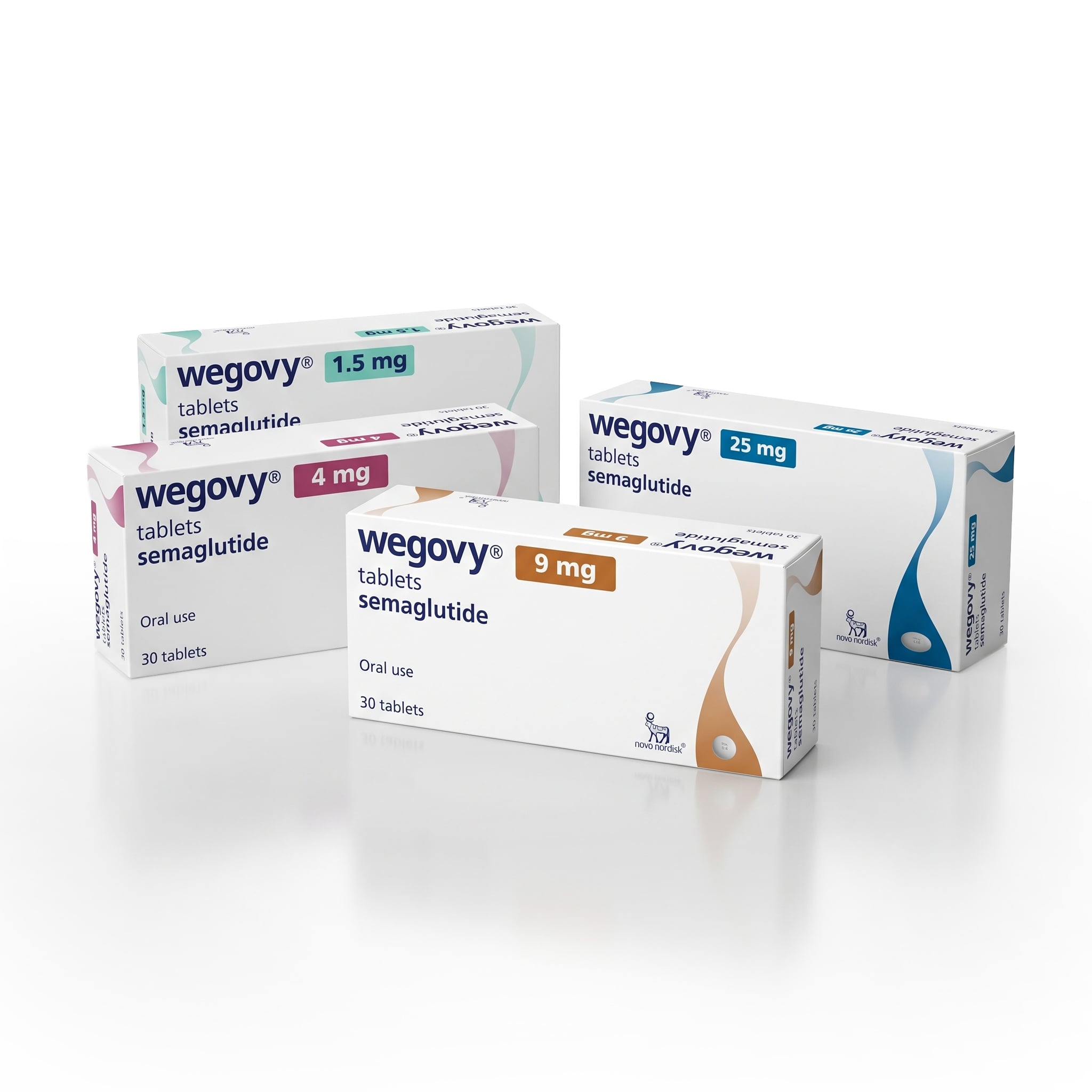 Wegovy treatment packs arranged for a product photograph
