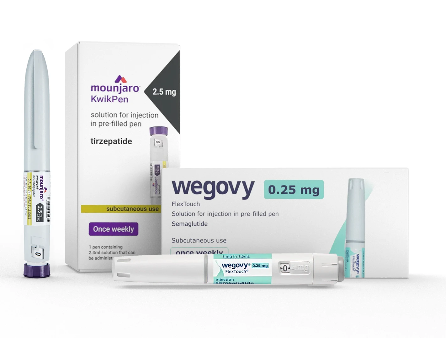 Mounjaro and Wegovy injection pens shown together