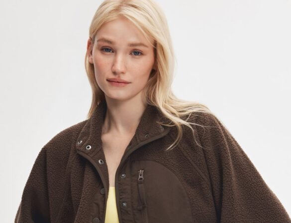 Sherpa Fleece Button Jacket shown on a model