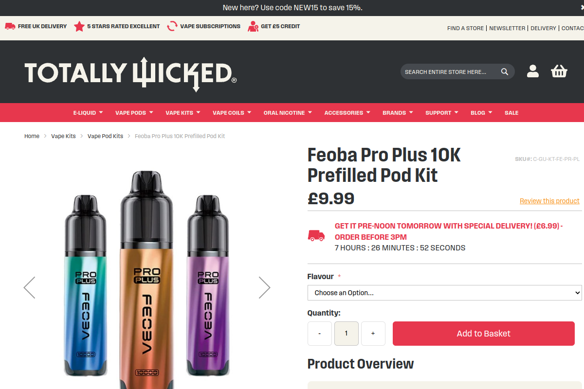 FEOBA Pro Plus 10K pre-filled pod kit product page