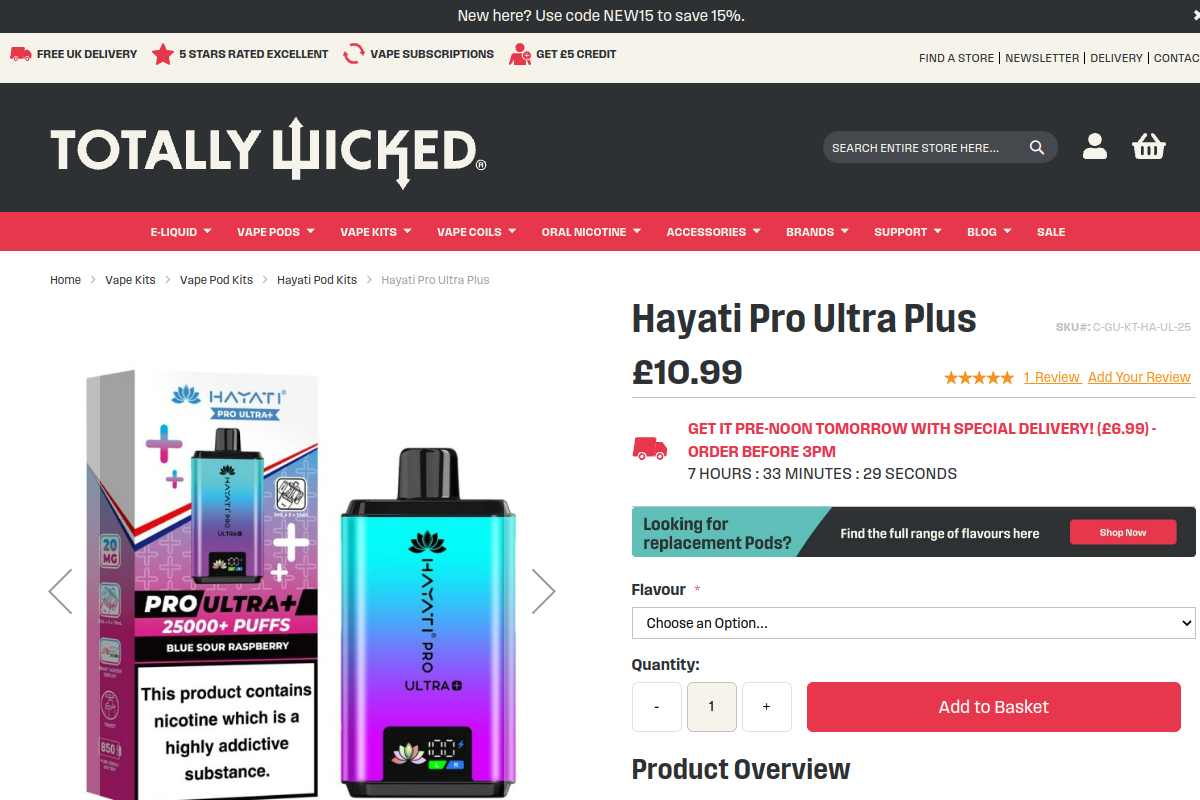 Hayati Pro Ultra Plus pre-filled pod kit product page