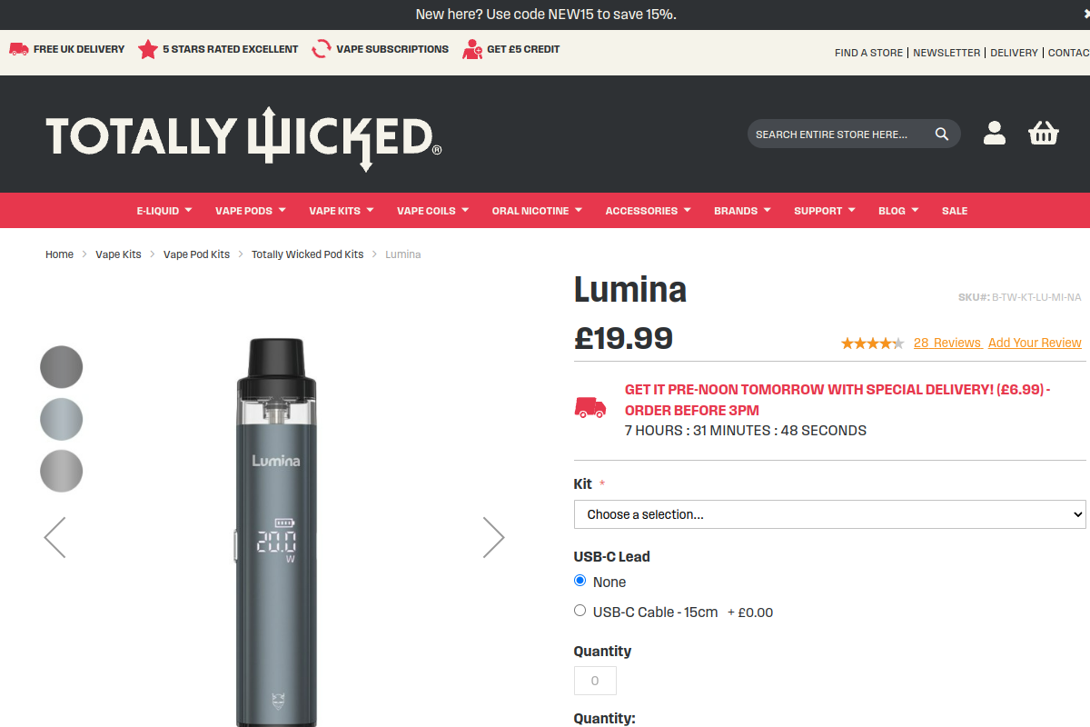 Lumina vape pod kit product page