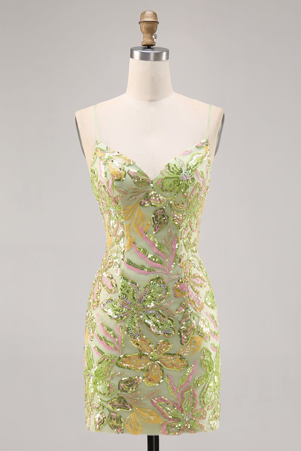 Green sequined backless bodycon homecoming dress with beading