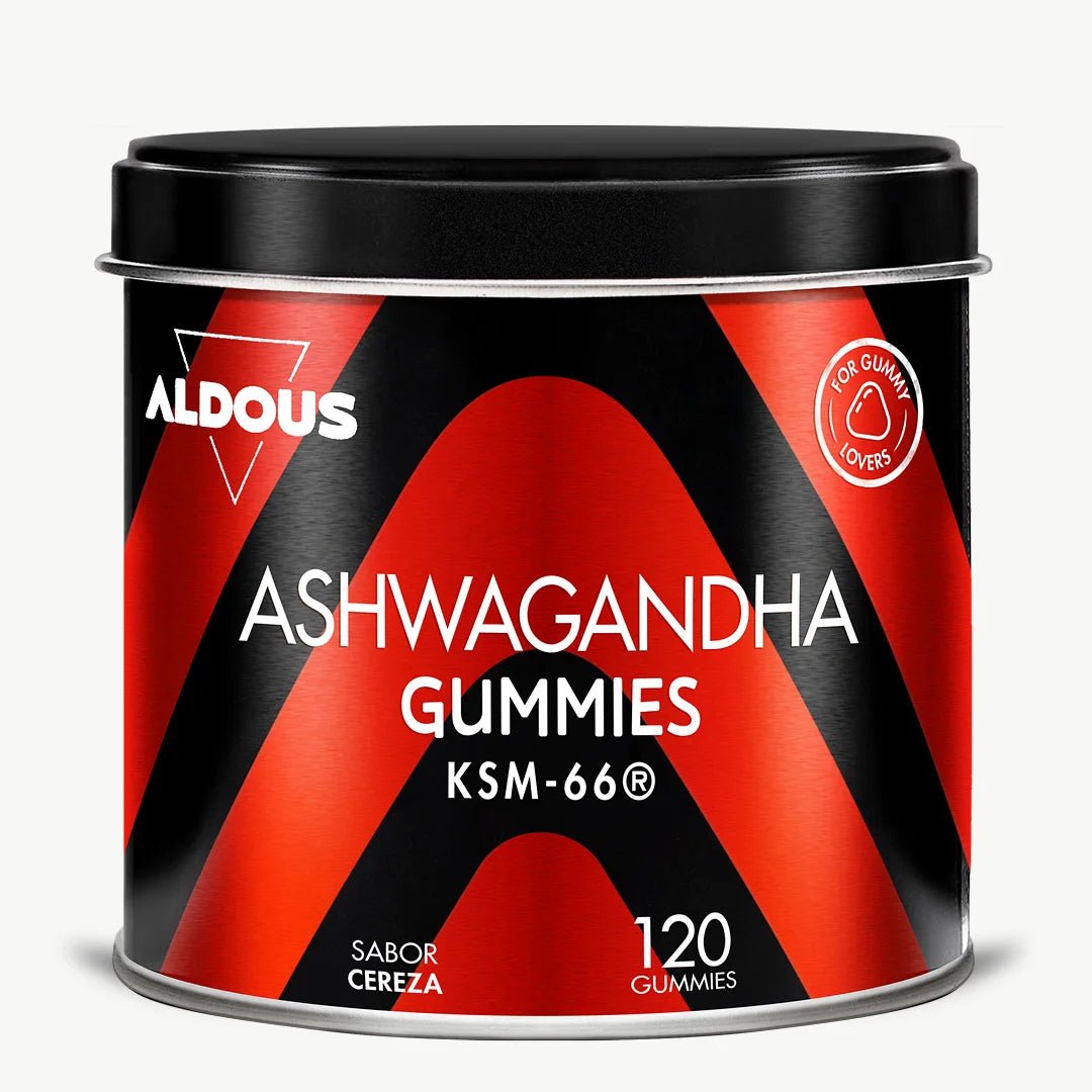 Envase de ashwagandha en gominolas de Aldous Bio