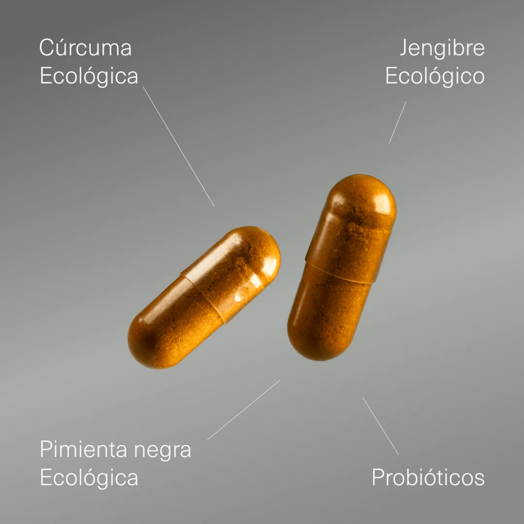 Envase de cúrcuma con jengibre y probióticos de Aldous Bio