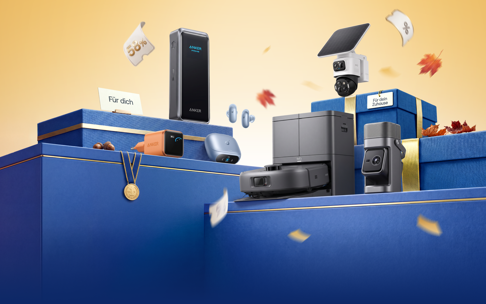 Anker Geräte auf einer gestuften Produktpräsentation
