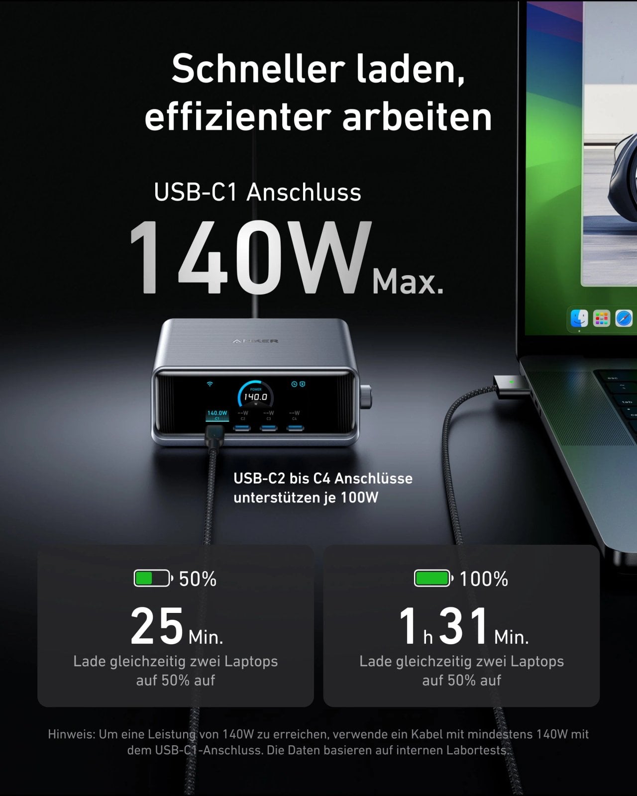 Anker Prime Ladegerät mit Anschlüssen im Einsatz