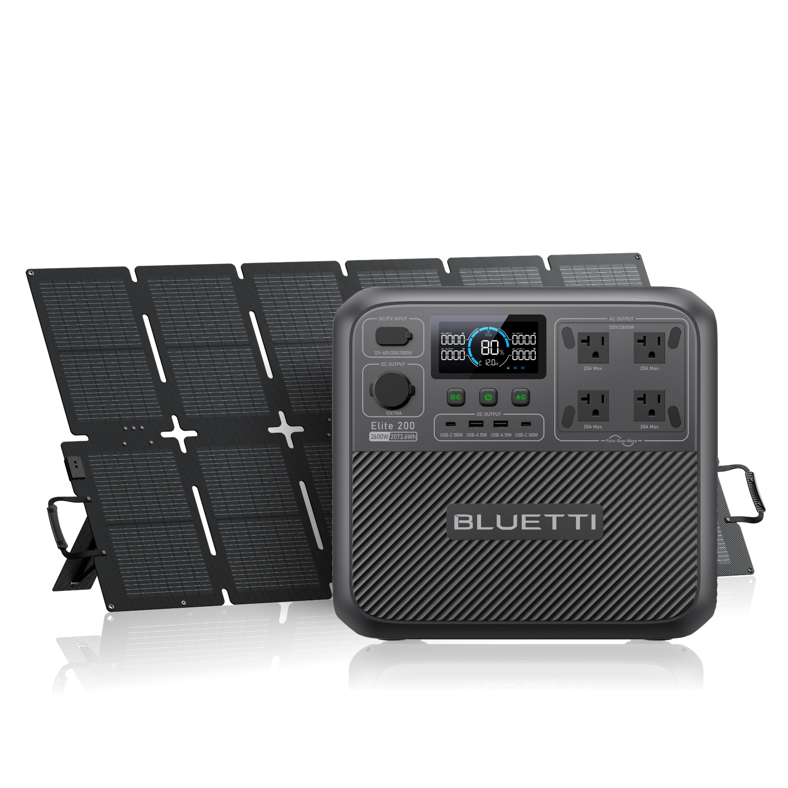 BLUETTI Elite 200 V2 solar generator with SORA panel
