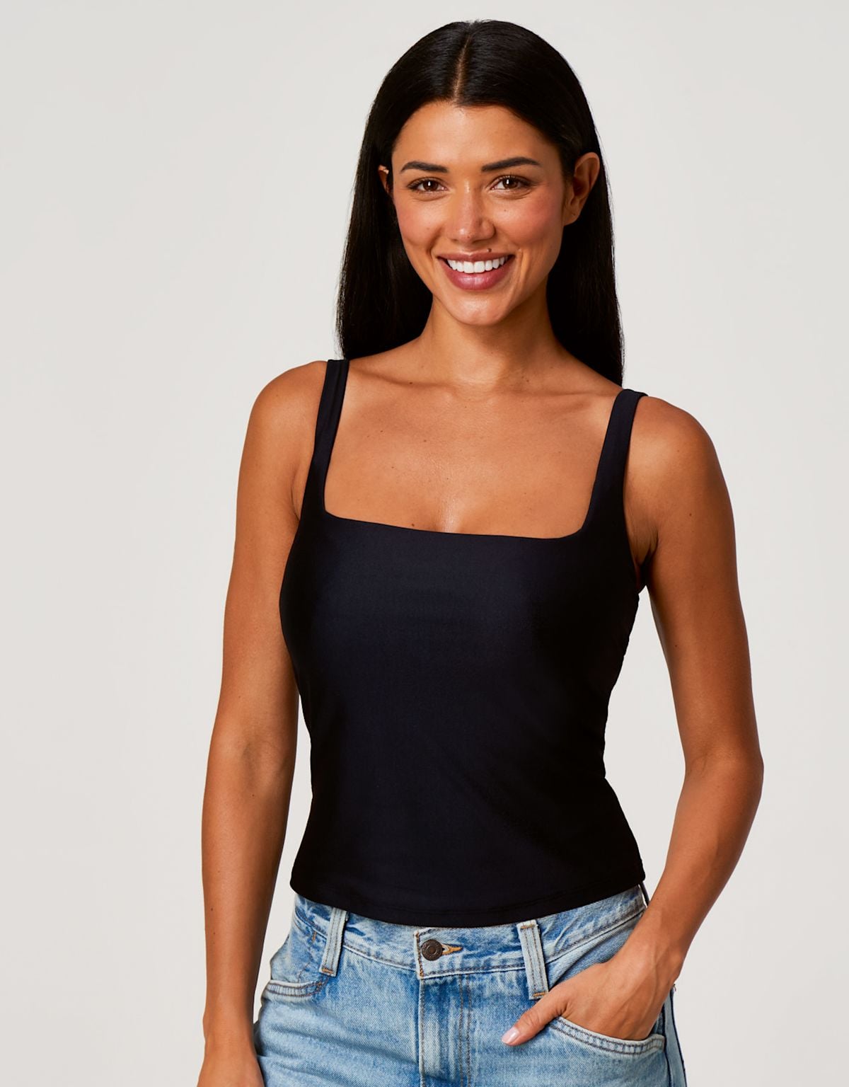Black Square Neck Strappy Top with built-in support