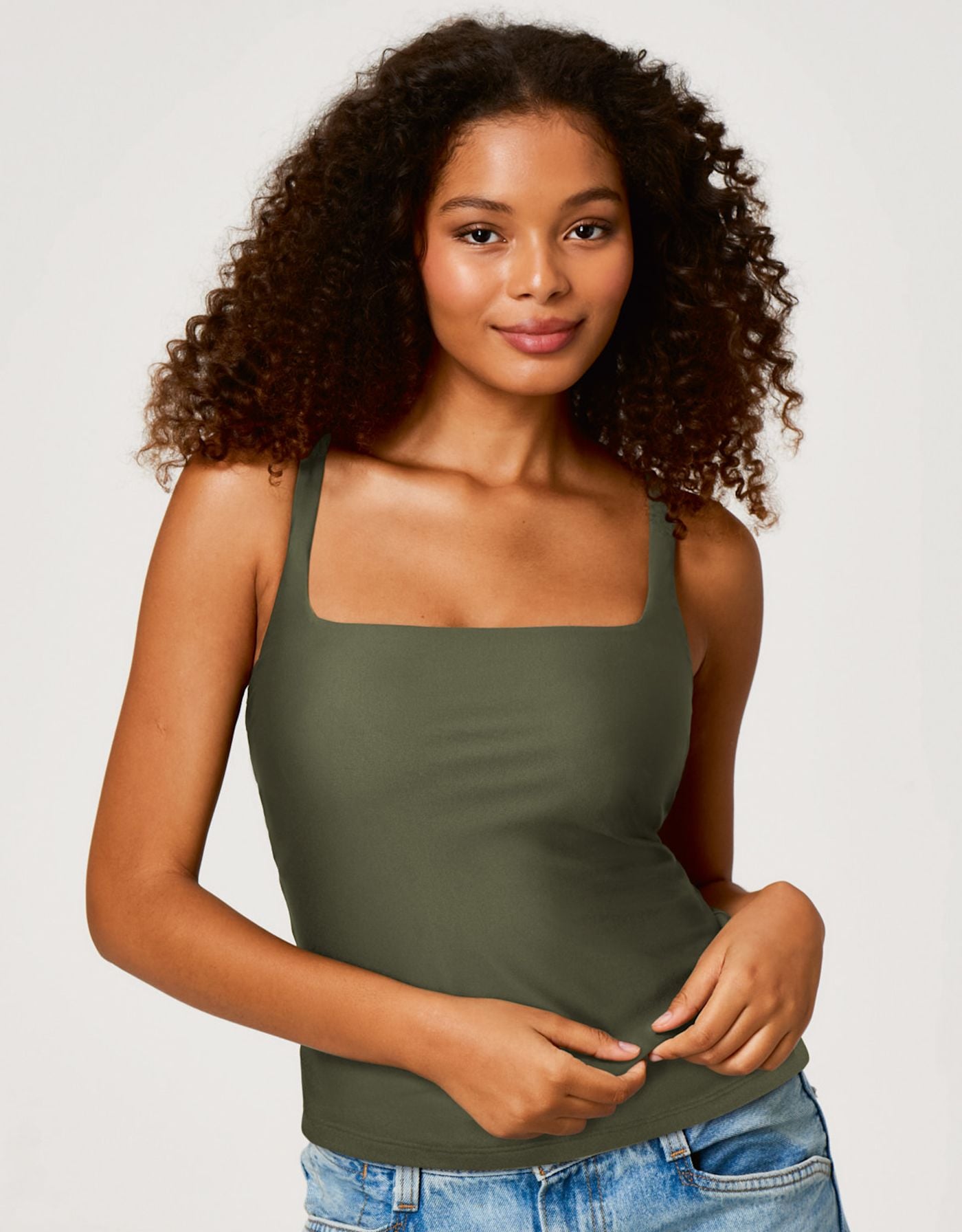 Khaki Square Neck Strappy Top by Bravissimo