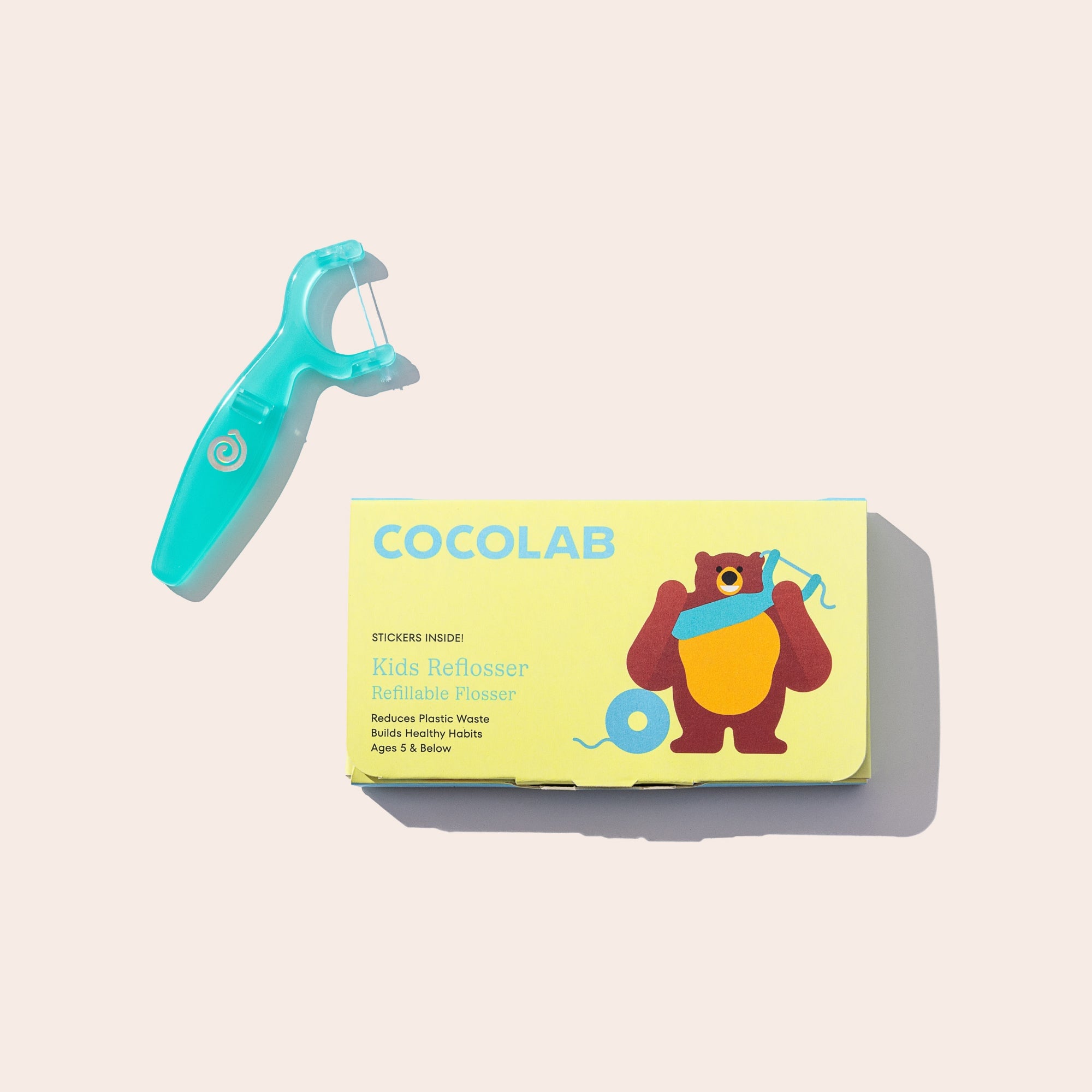 Cocofloss Kids Reflosser dental tool in packaging
