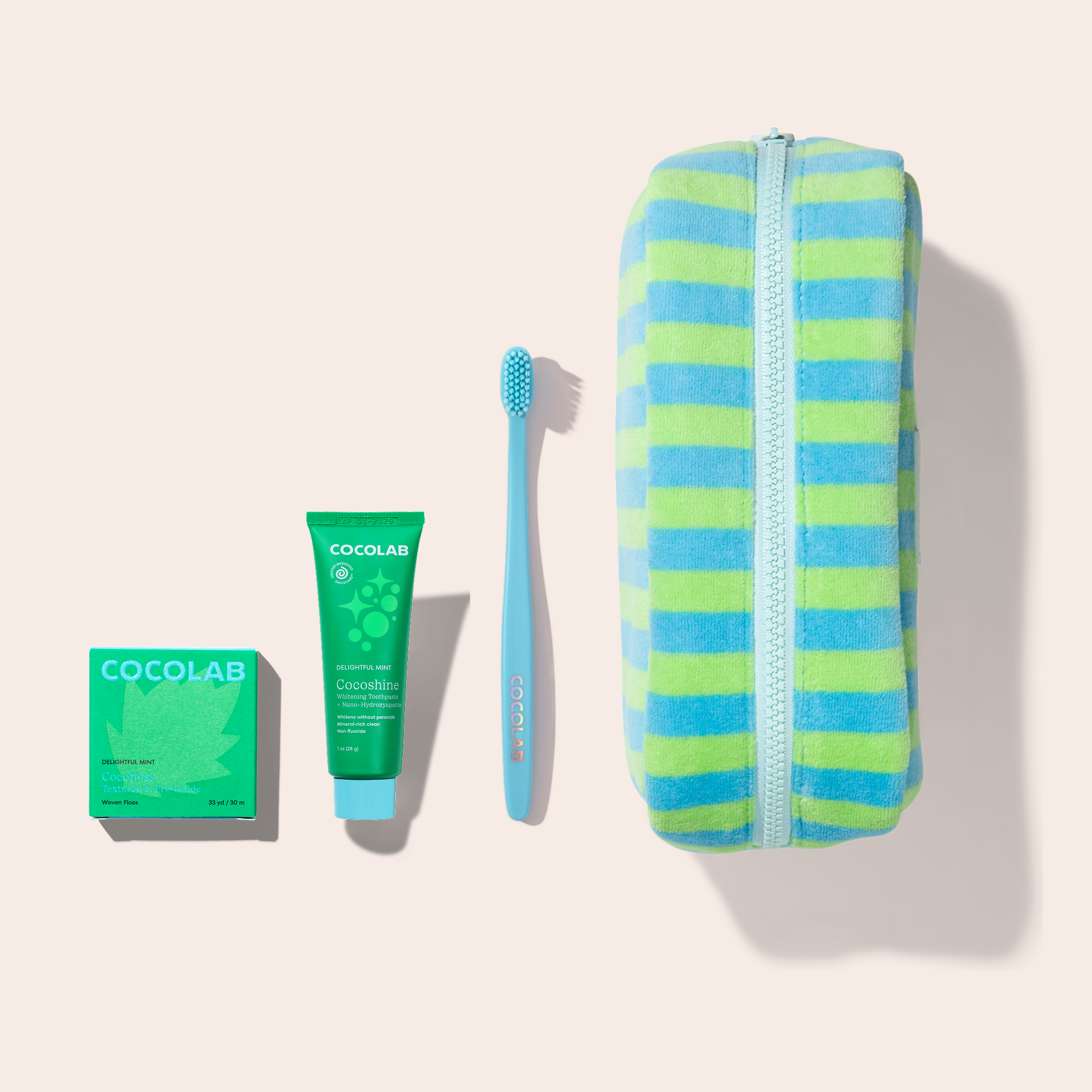 Ready Set Jet Cocofloss travel bundle with compact oral-care items