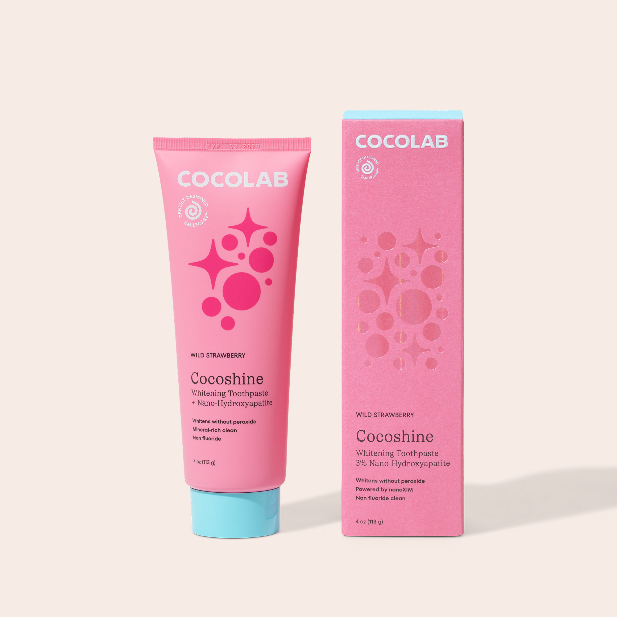 Pink Cocoshine toothpaste and box