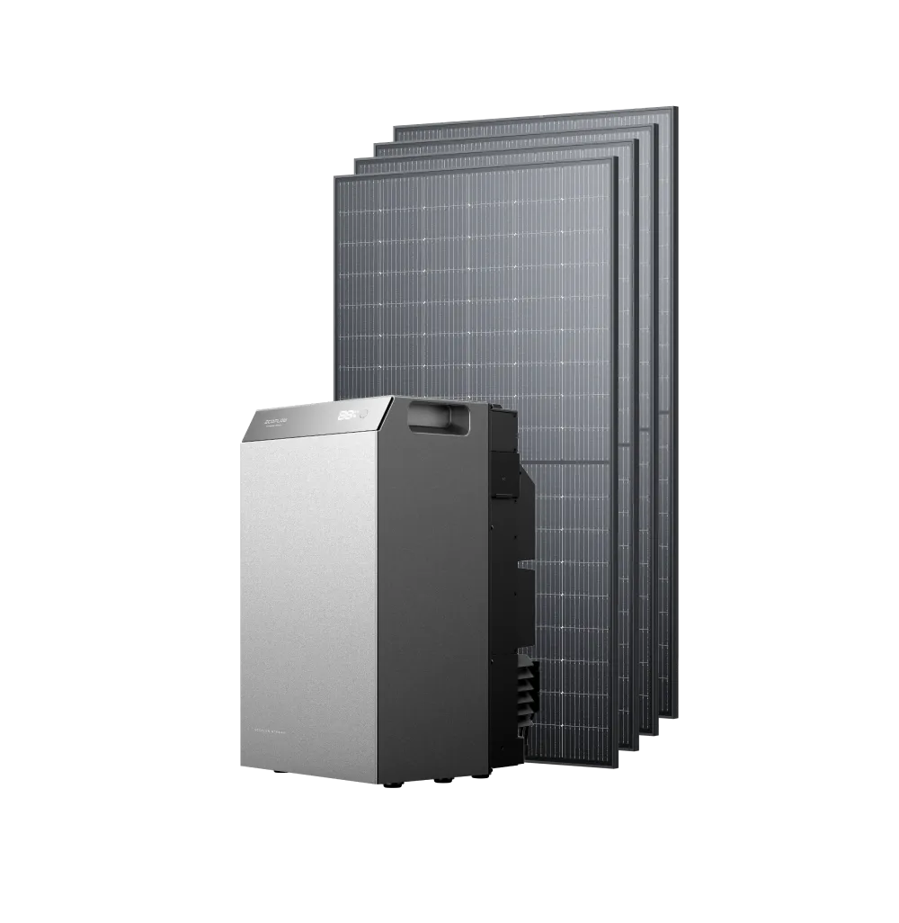 EcoFlow STREAM 5000 vor Solarmodulen als Systemansicht