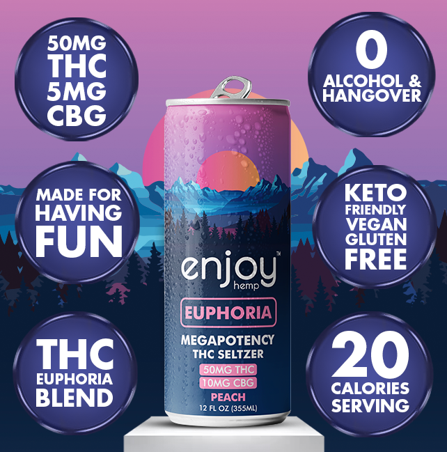 Euphoria THC seltzer can in peach flavor