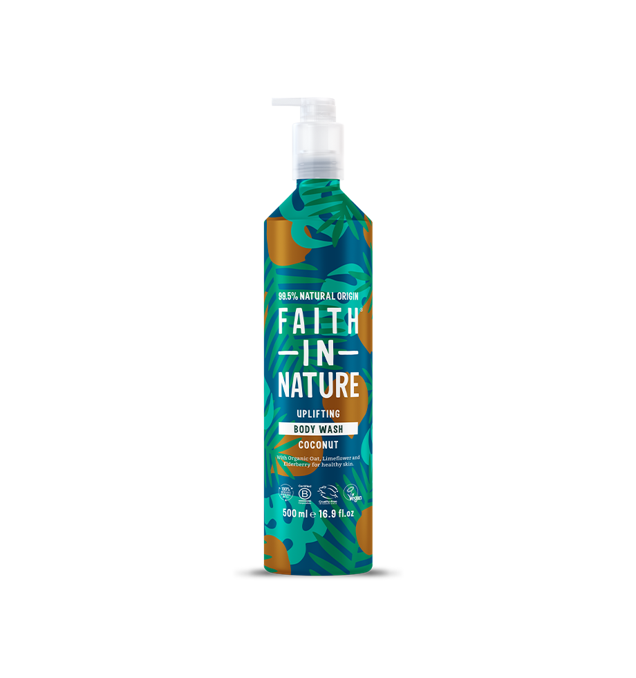 Faith In Nature Coconut body wash in an aluminium bottle