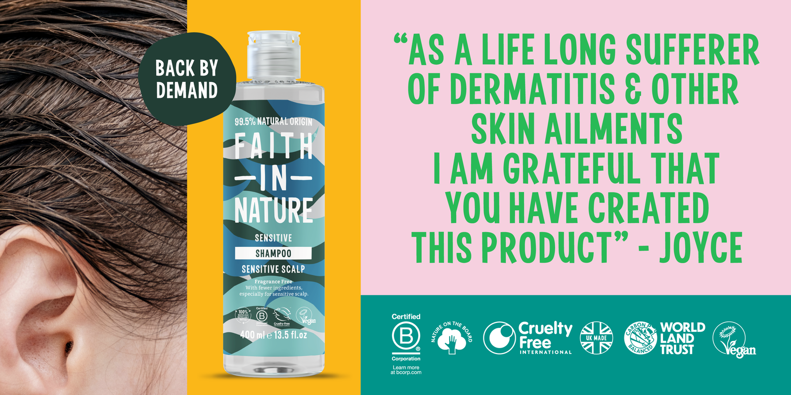 Faith In Nature fragrance-free haircare campaign