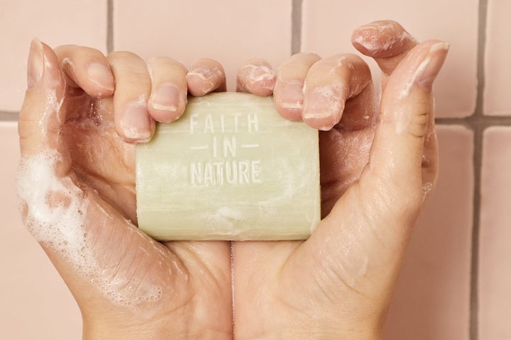 Faith In Nature plastic-free soap collection lifestyle scene