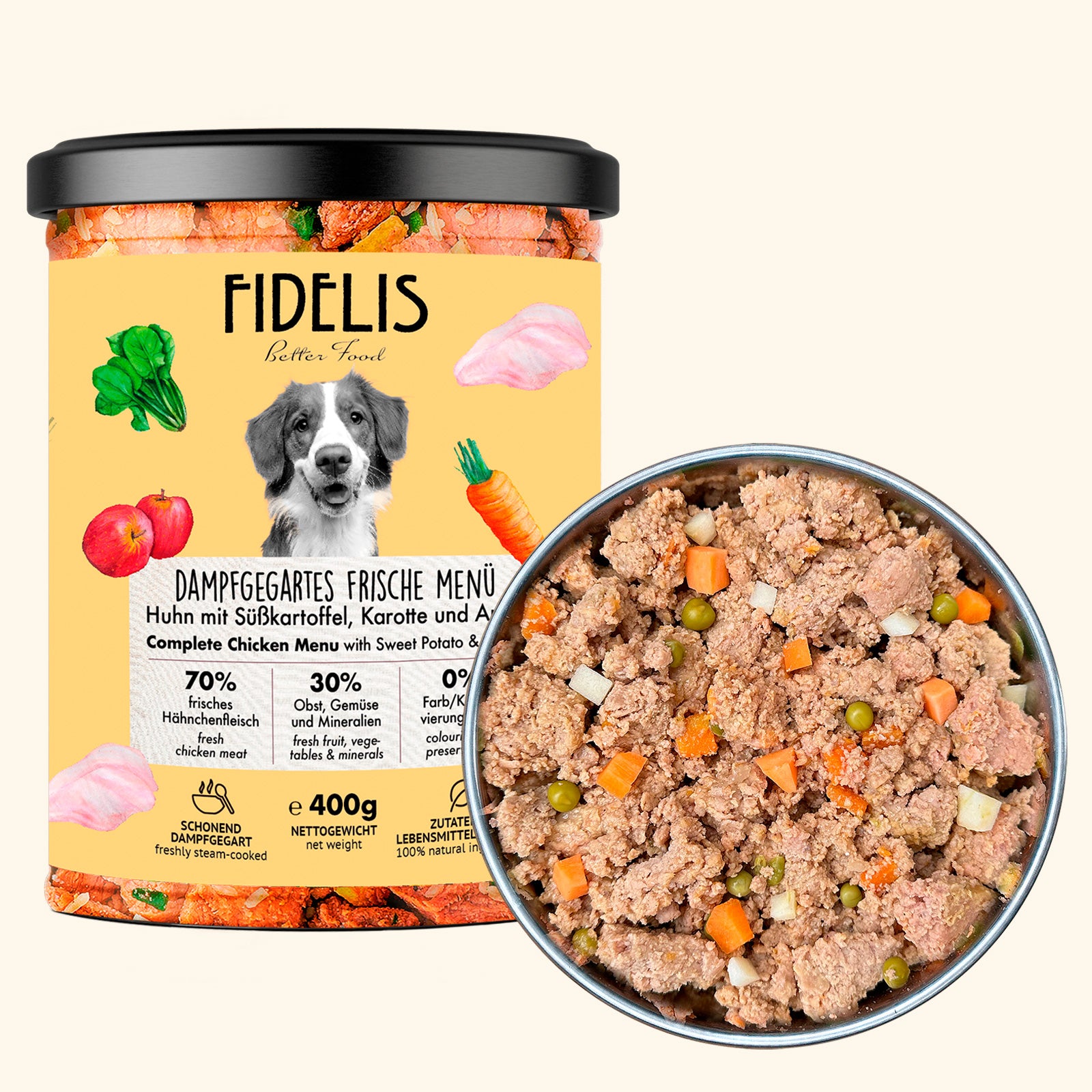 Fidelis Huhn-Frischemenü im Glas