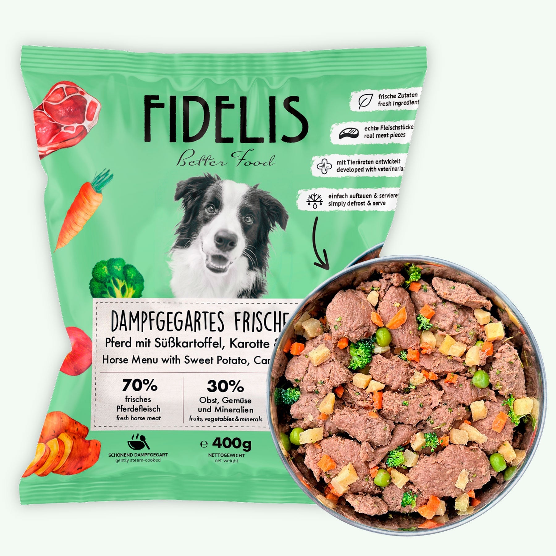 Fidelis Frische Menü mit Pferd, Süßkartoffel, Karotte und Blaubeeren