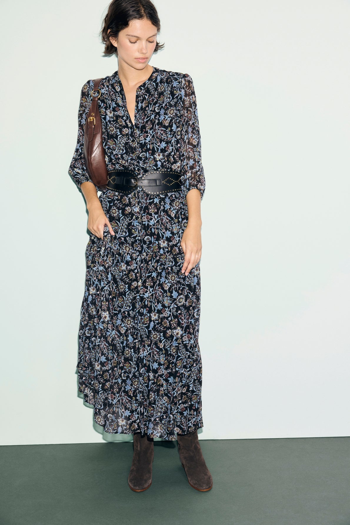Robe Corie Gerard Darel longue a fleurs noires