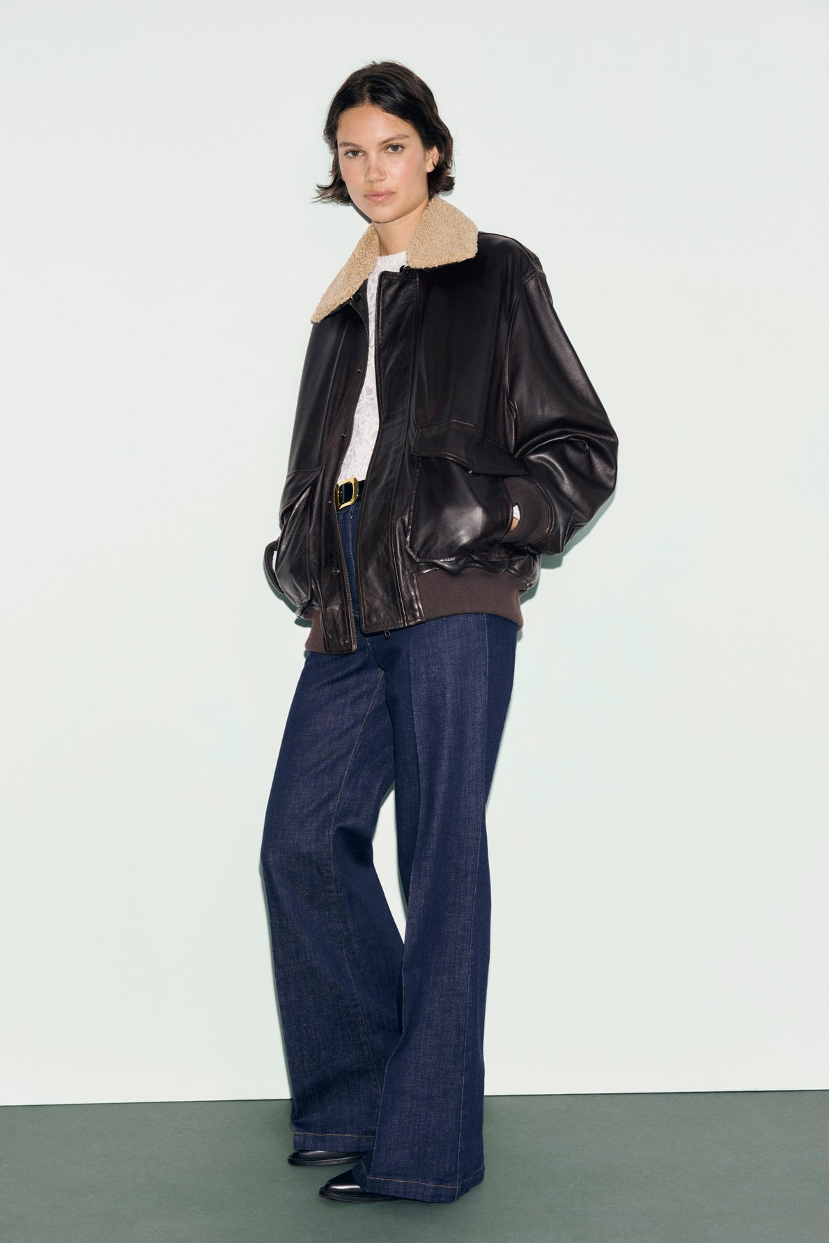 Blouson Gerard Darel PIPPA en cuir brun avec col en peau retournée