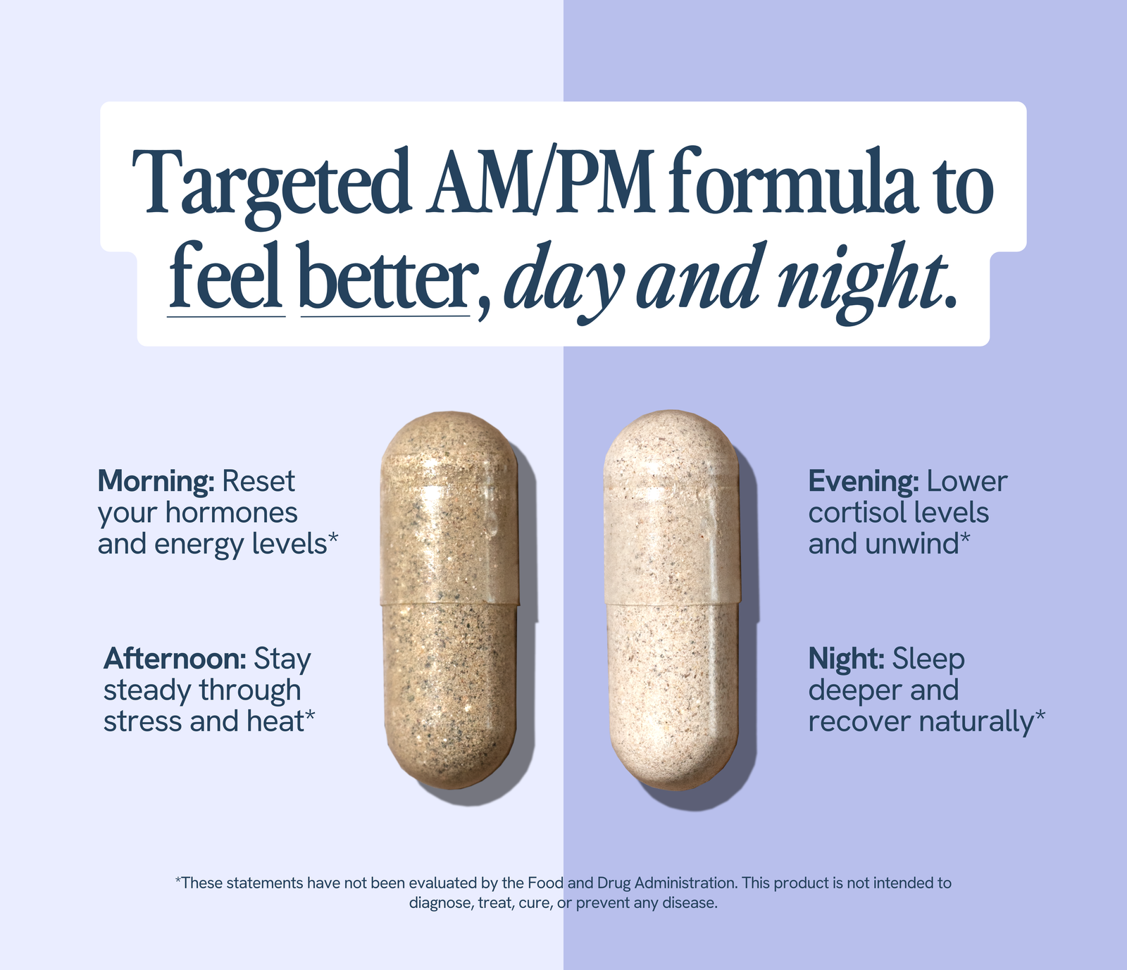 AM and PM capsules from Happy V Menopause Relief
