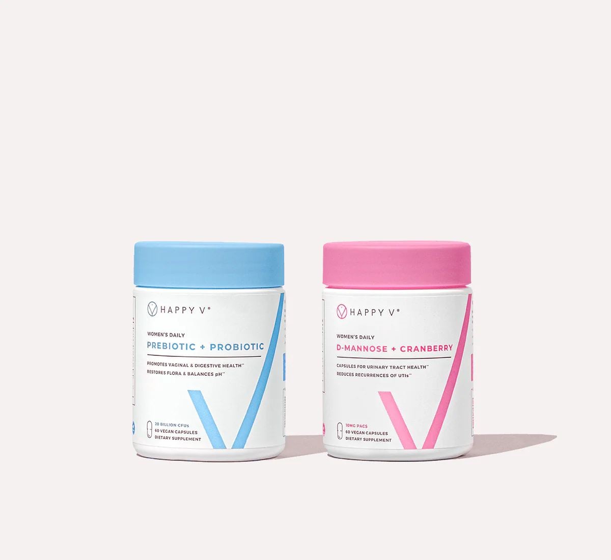 Happy V wellness products arranged as a bundle