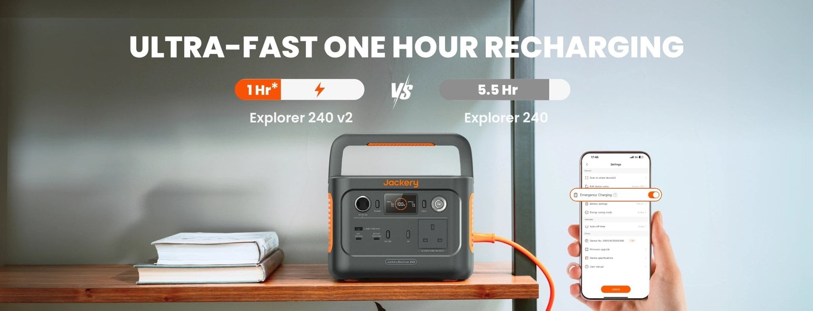 Explorer 240 v2 portable power station shown with its flash charging feature