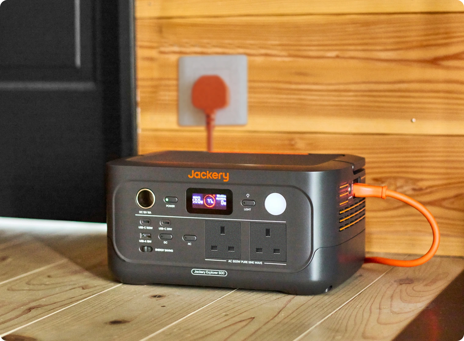 Explorer 500 v2 connected to a wall socket while charging