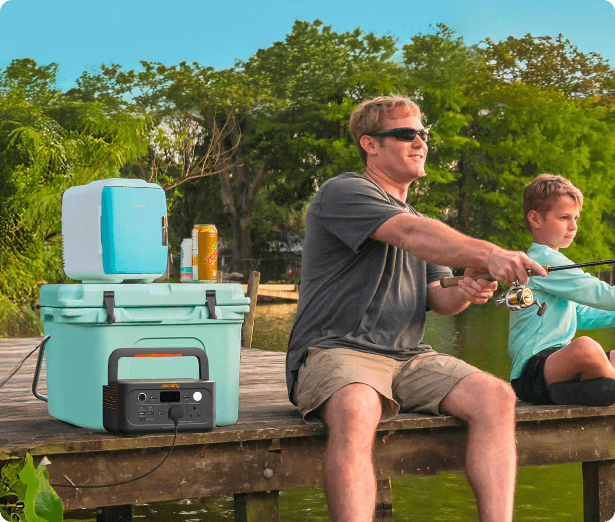 Jackery Explorer 500 v2 being used at an outdoor fishing location