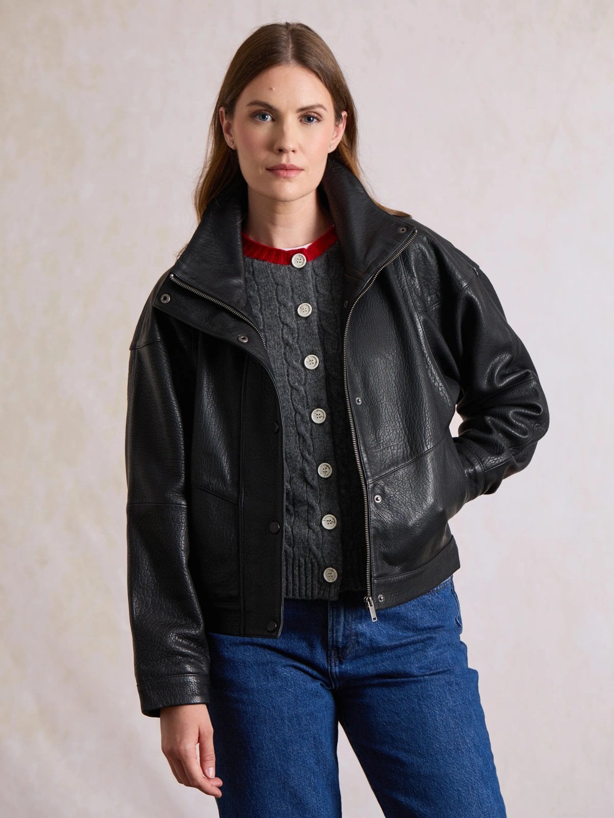 Cartmel black leather bomber jacket