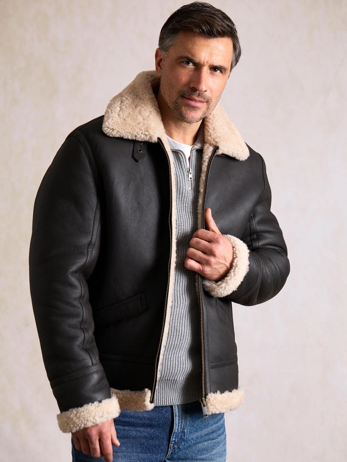 A brown Scaleby sheepskin aviator jacket