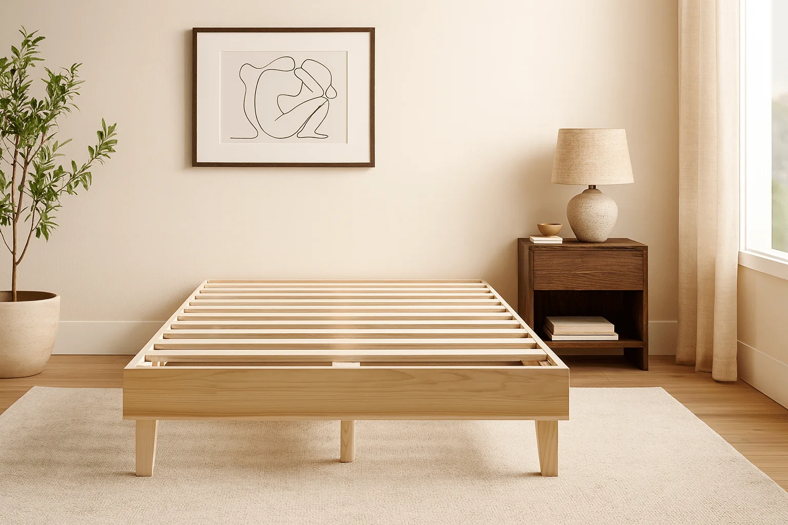 Natural wood platform base offered by Latex Mattress Factory