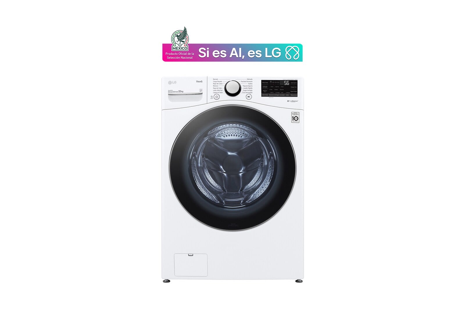 Vista frontal de la lavadora LG WM22WV26SR