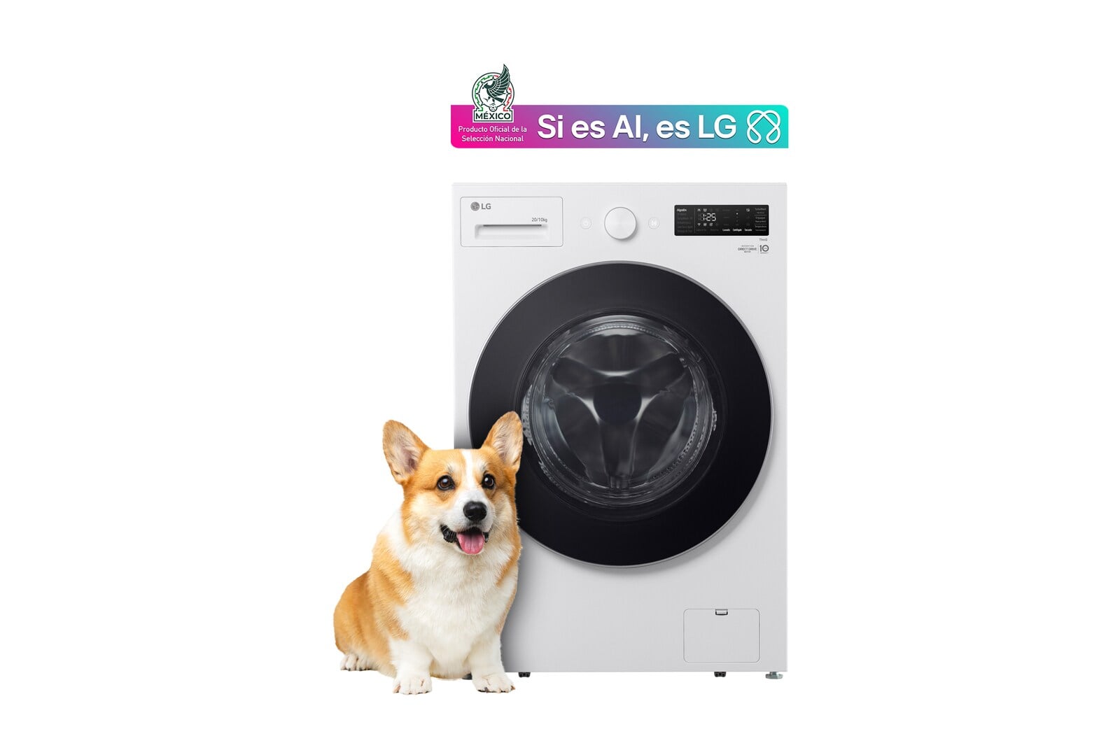 Vista frontal de la lavasecadora LG WD20EWNTS6P