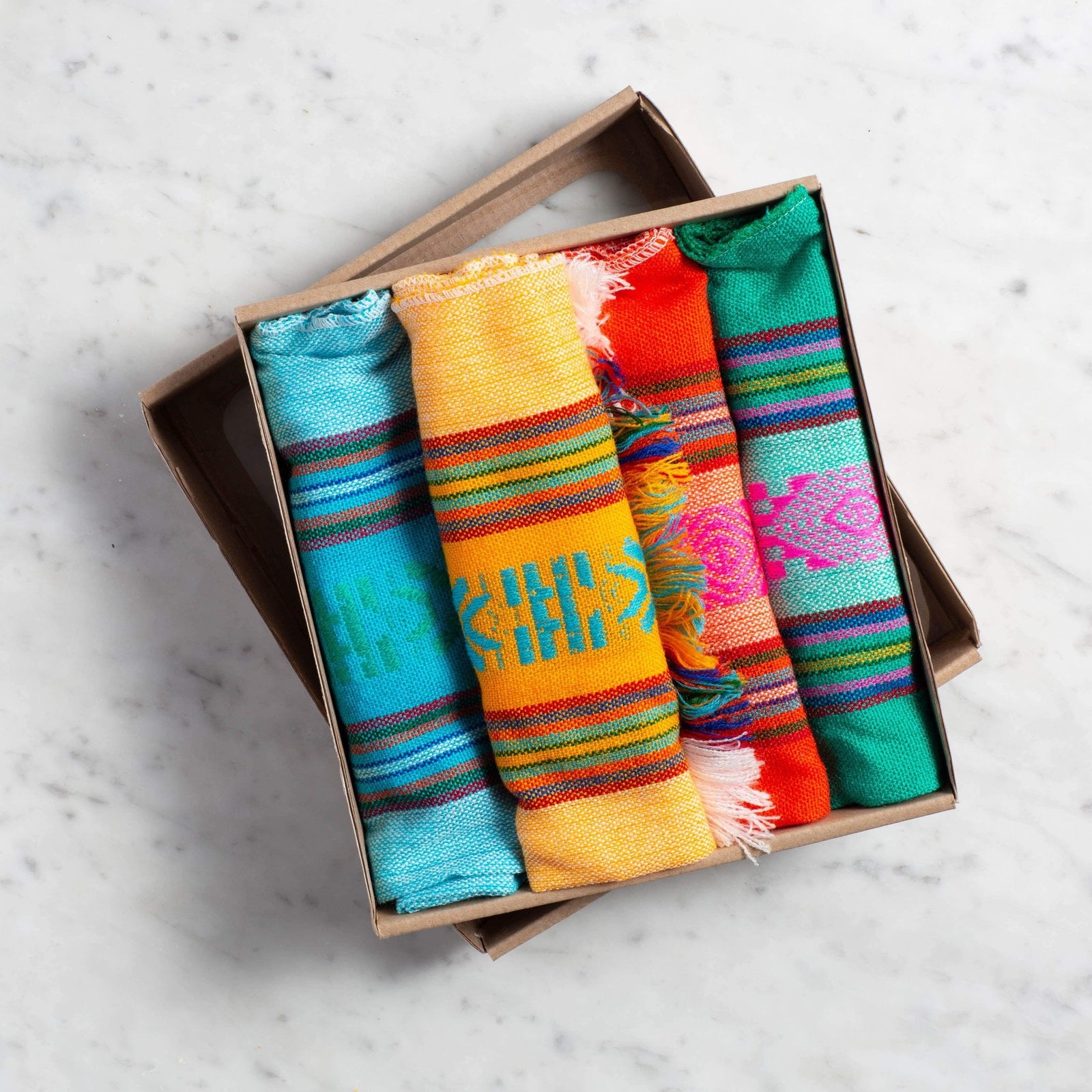 Colorful Mexican textile napkins from the store's tableware range