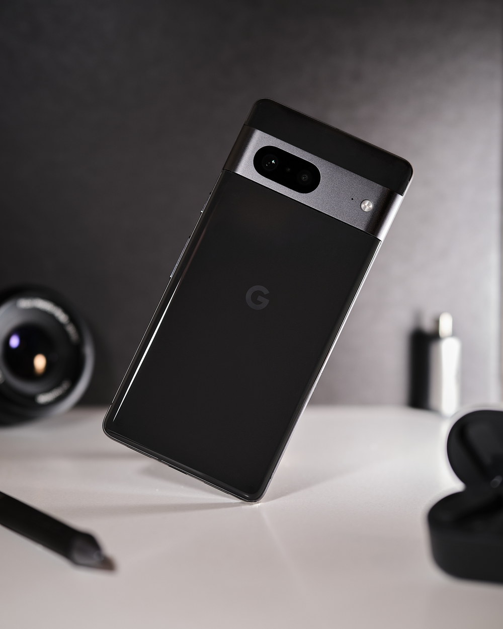 Google Pixel phone displayed on a white surface