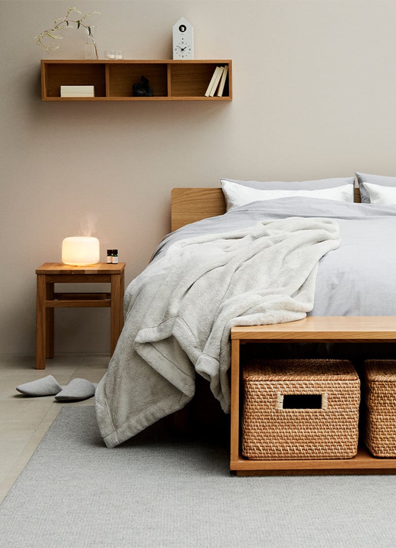 MUJI cosy home interior with soft furnishings