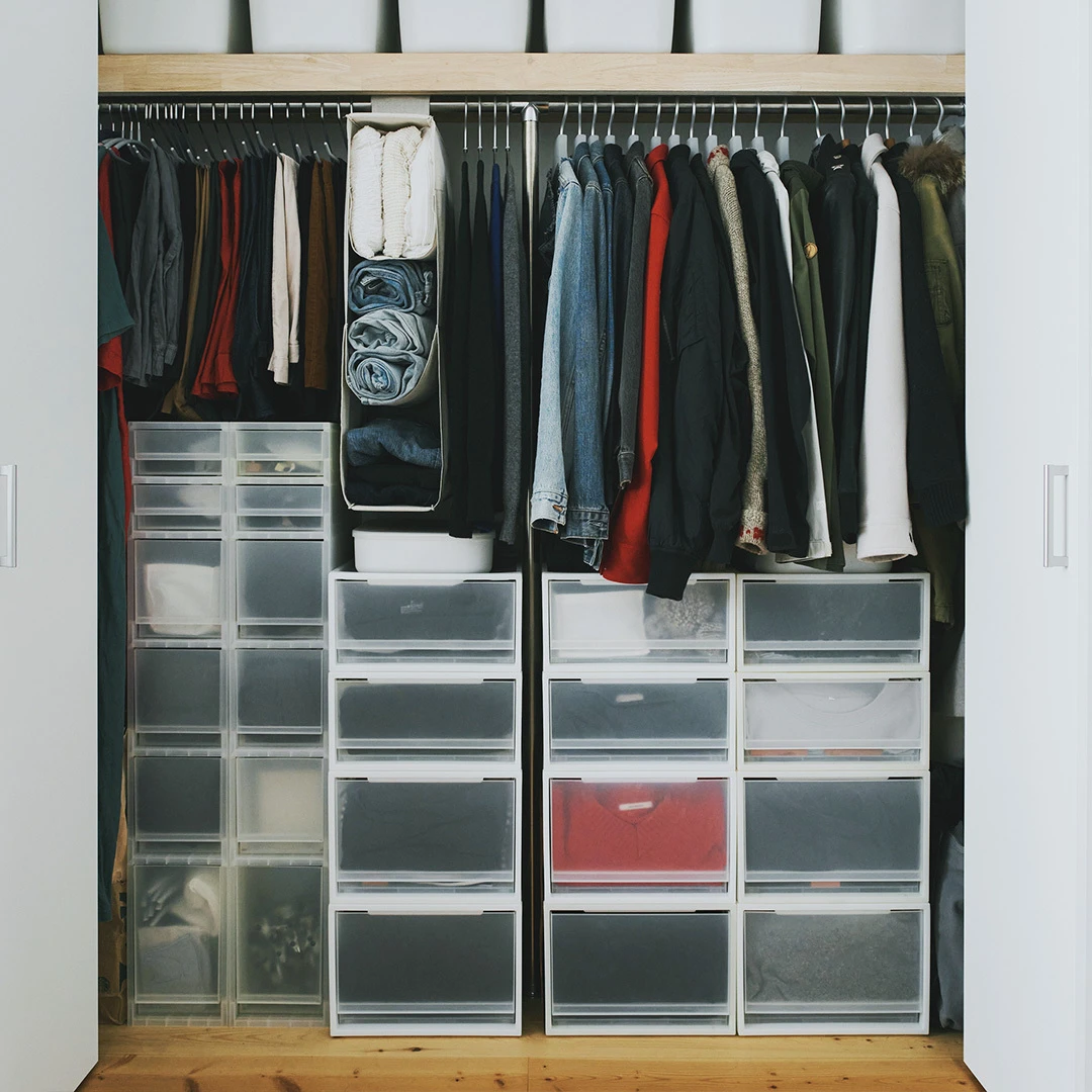 MUJI polypropylene storage drawers arranged in a home