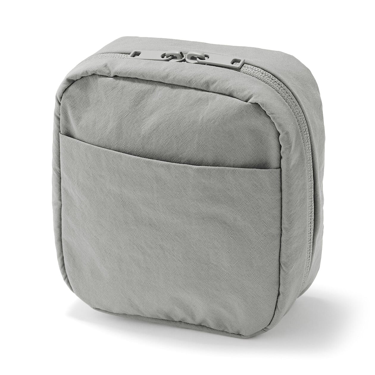 Textured nylon stand-up makeup bag in a neutral colour