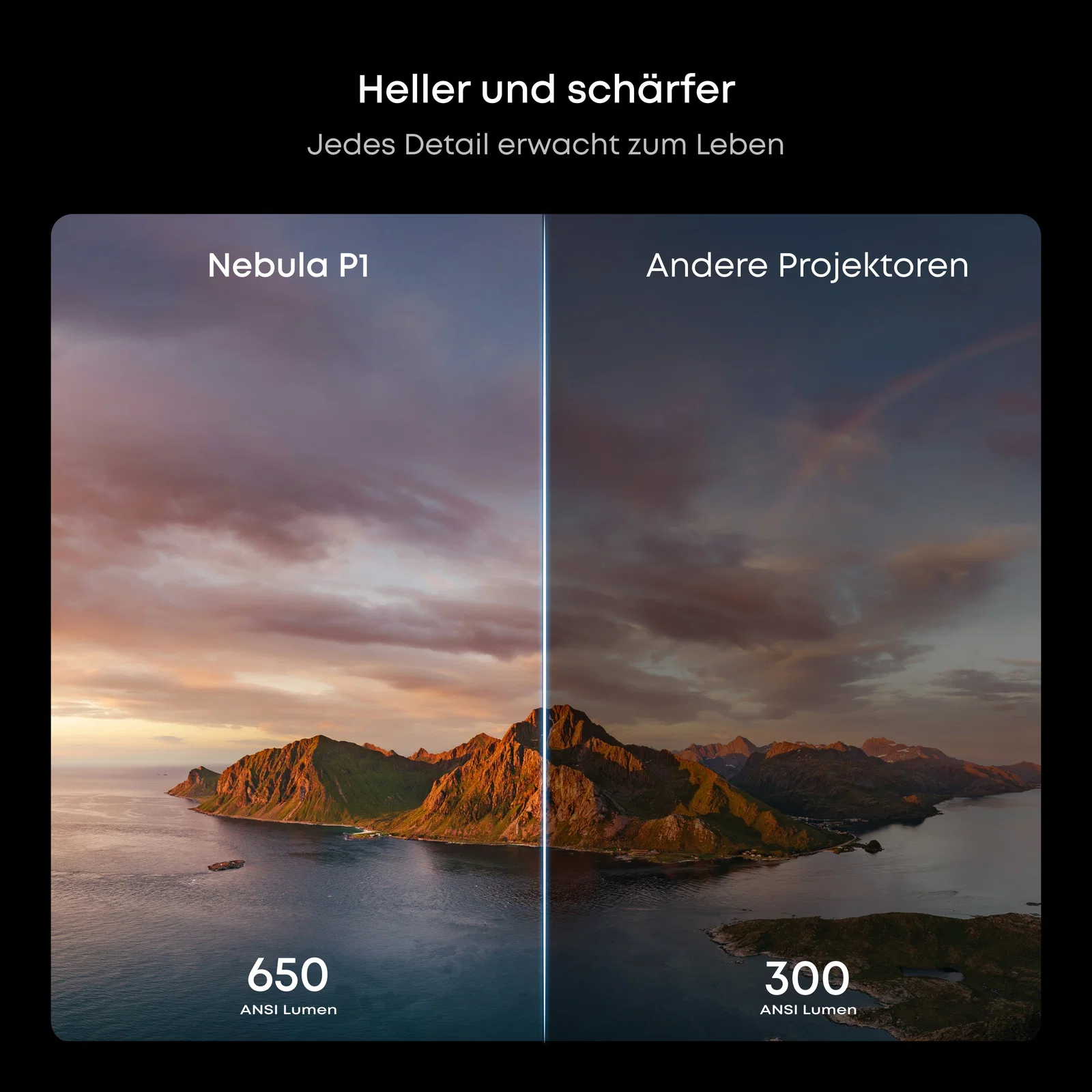 Vergleich der Projektorhelligkeit beim Nebula P1
