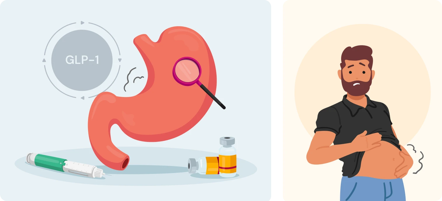 PillSorted health information image about bloating and GLP-1 treatment